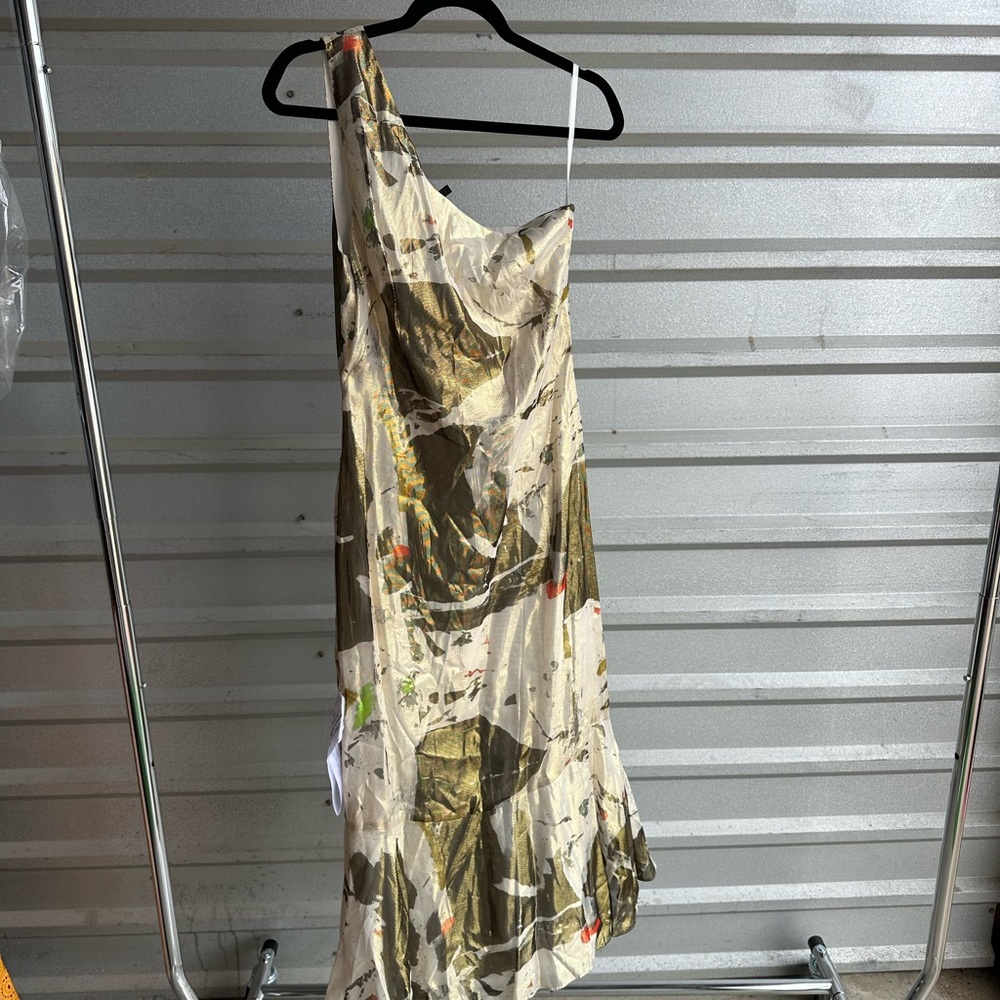 BCBG Gold Asymmetrical One Shoulder Cocktail Dress